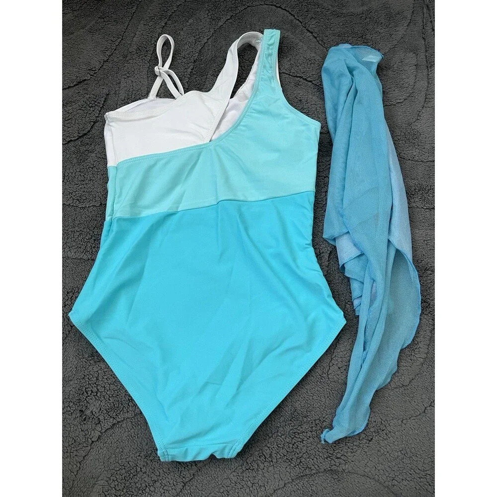 Girls Ombre Blue One-Piece Swimsuit with Sheer Skirt